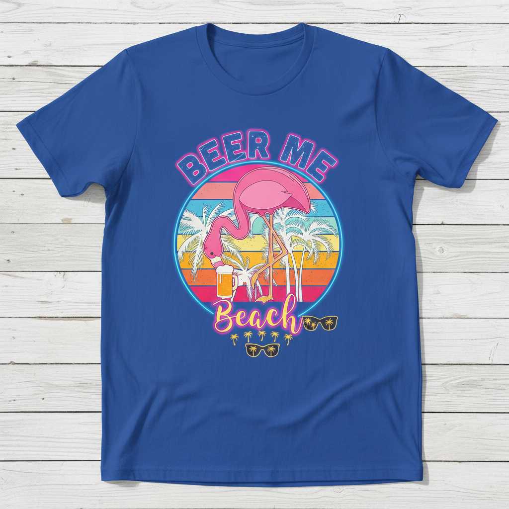 Beer Me Beach Retro Flamingo T-Shirt, Funny Summer Graphic Tee Souvenir