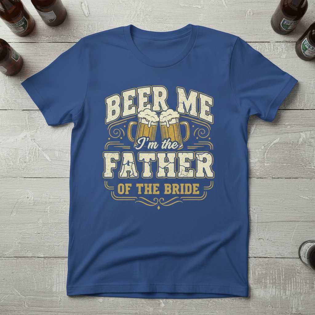 Beer Me Im The Father Of The Bride Vintage Distressed T-Shirt Funny Tee Idea
