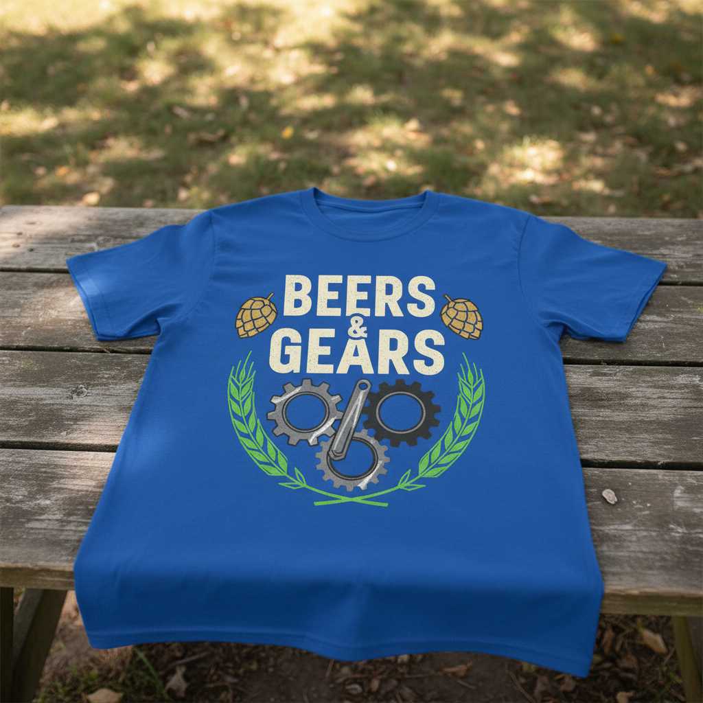 Beers & Gears Vintage Distressed T-Shirt, Funny Graphic Cyclist Tee Idea