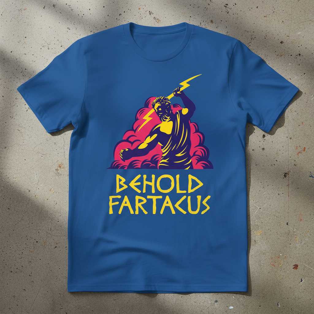 Behold Fartakus Funny Fart Joke T-Shirt, Graphic Novelty Dad Tee Present