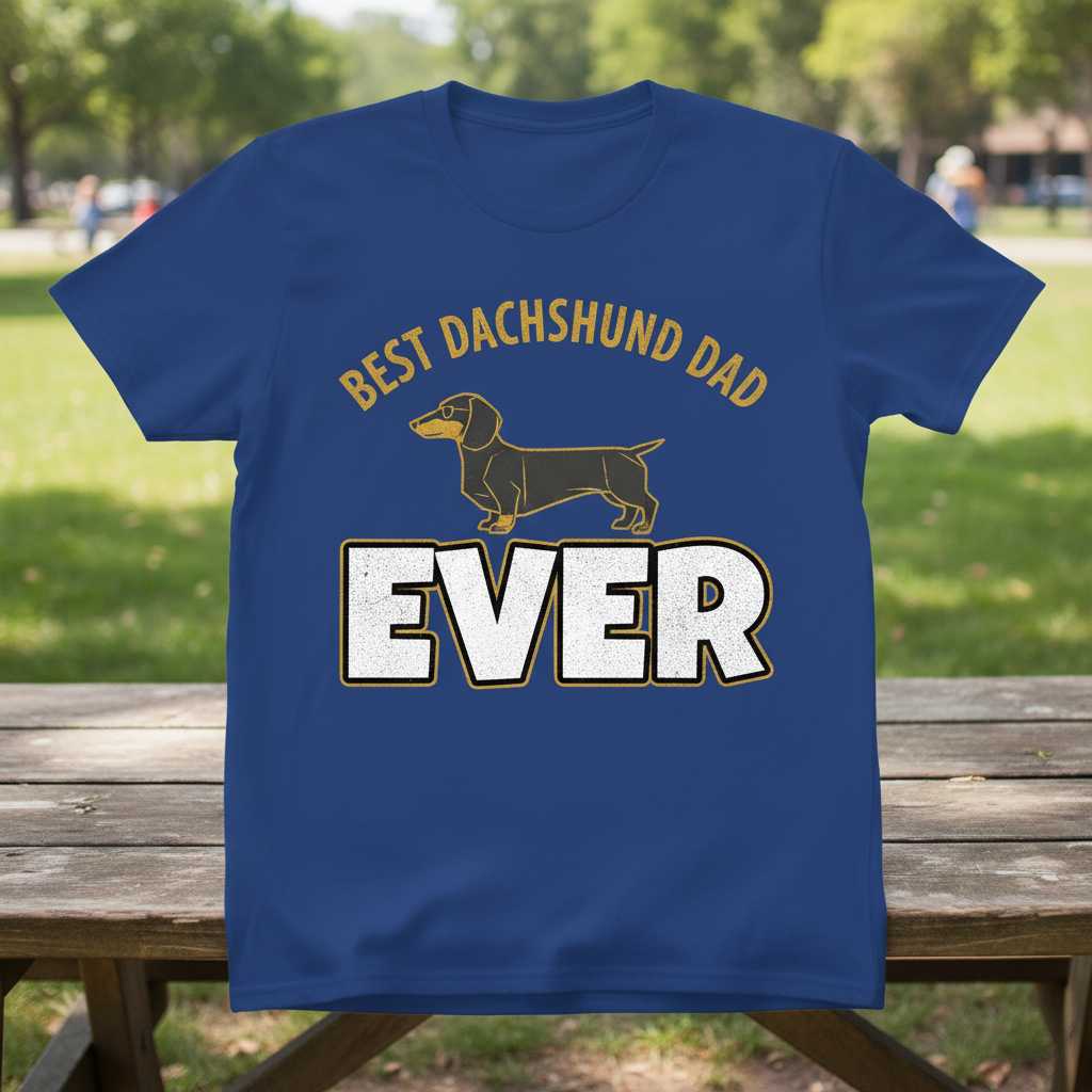 Best Dachshund Dad Ever Distressed Graphic T-Shirt, Funny Unisex Tee Present