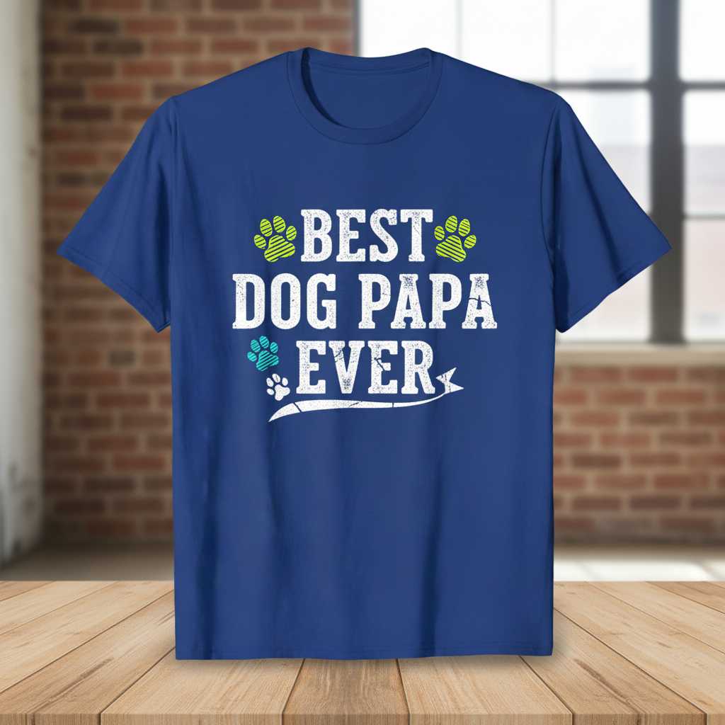 Best Dog Papa Ever Distressed T-Shirt, Funny Dog Dad Graphic Tee Present