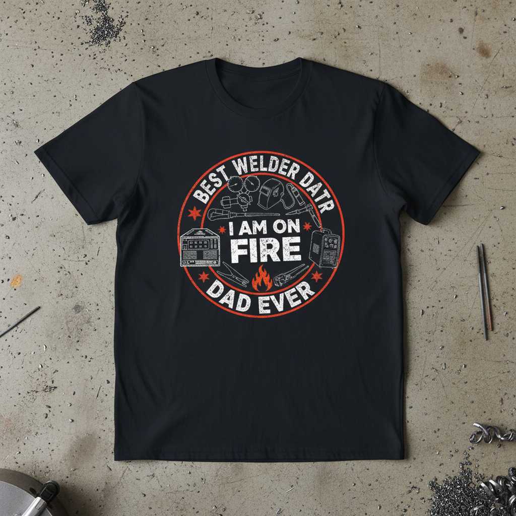 Best Welder Dad Ever I Am On Fire Distressed T-Shirt, Funny Graphic Tee Idea