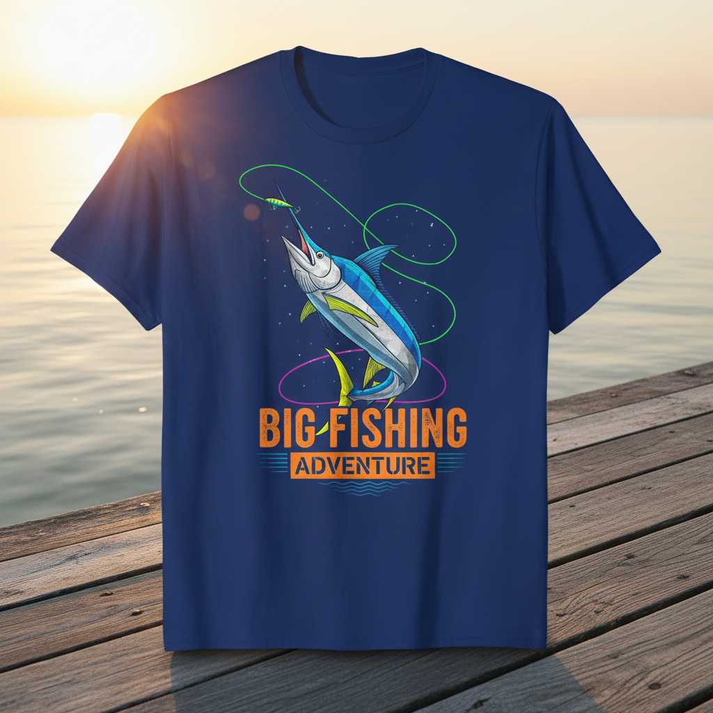 Big-Fishing Adventure Retro Graphic T-Shirt, Novelty Unisex Fishing Tee Gear