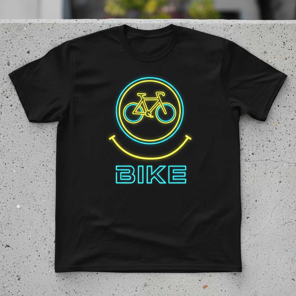 Bike Neon Smiley Graphic T-Shirt, Funny Cycling Enthusiast Novelty Tee Gear