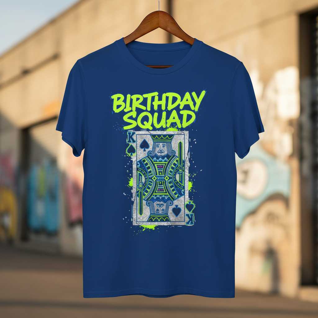 Birthday Squad Distressed Graphic T-Shirt, King Poker Card Party Tee Gear