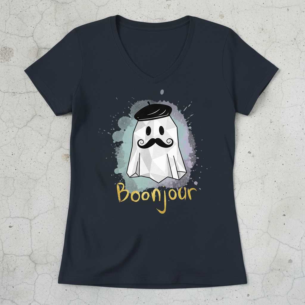 Boonjour French Teacher Halloween Graphic T-Shirt, Funny Ghost Pun Tee Gear