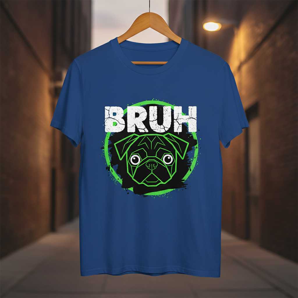 Bruh Distressed Pug T-Shirt, Funny Geometric Graphic Dog Tee Novelty Top