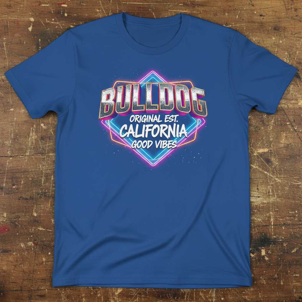 Bulldog Original Est. California Good Vibes Retro Graphic T-Shirt Novelty Tee