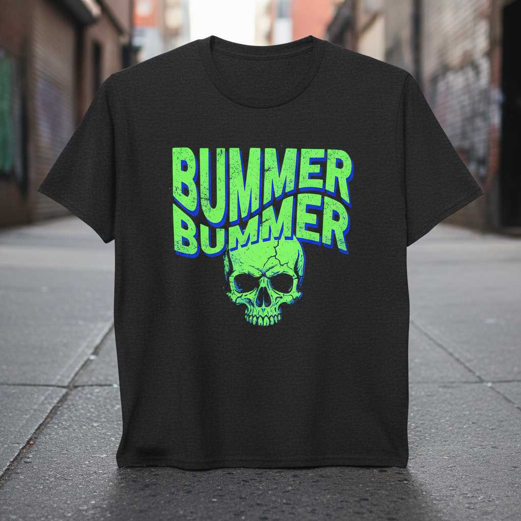 Bummer Bummer Distressed Skull T-Shirt, Funny Graphic Novelty Tee Top Idea