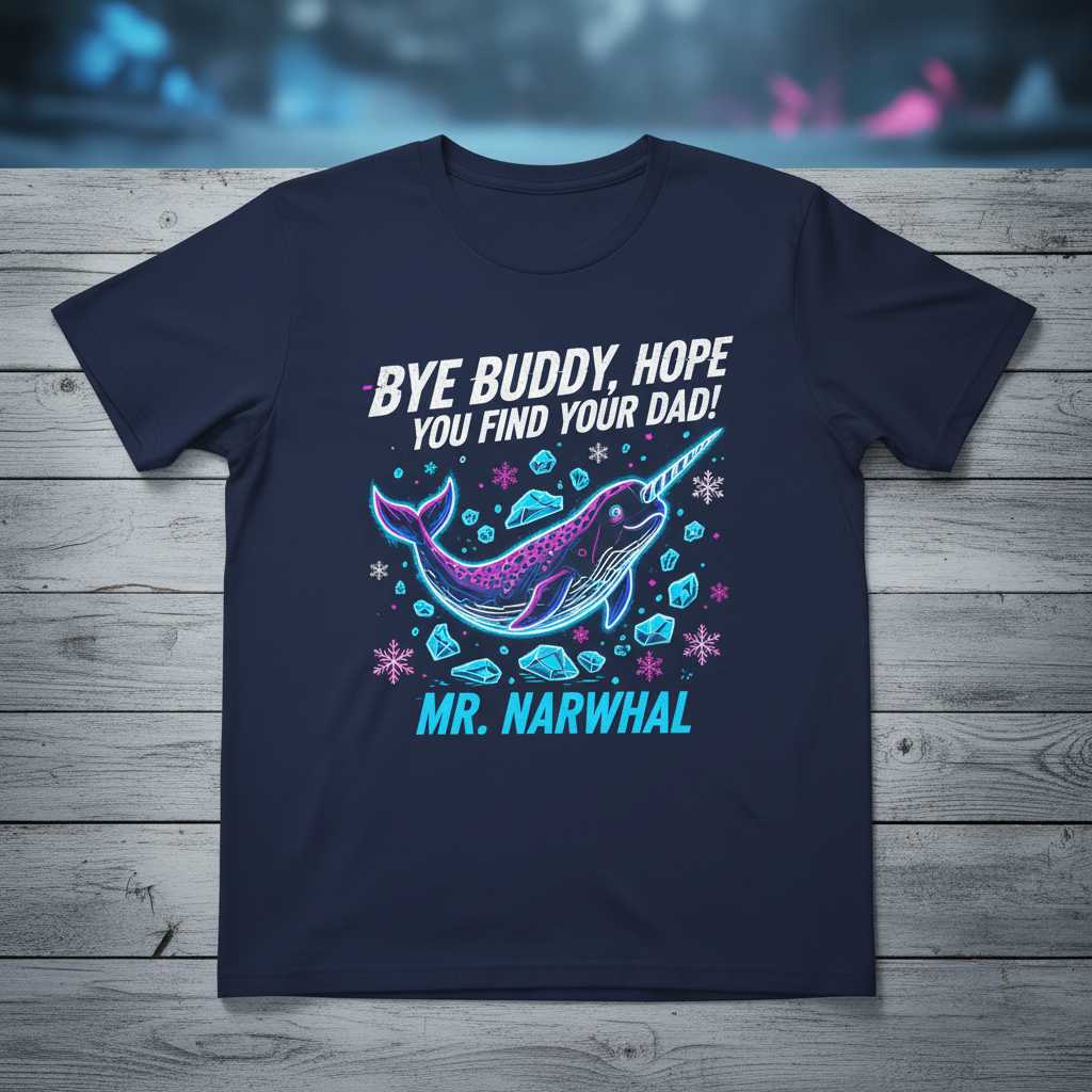 Bye Buddy Hope You Find Your Dad Mr Narwhal Retro Graphic T-Shirt Funny Tee
