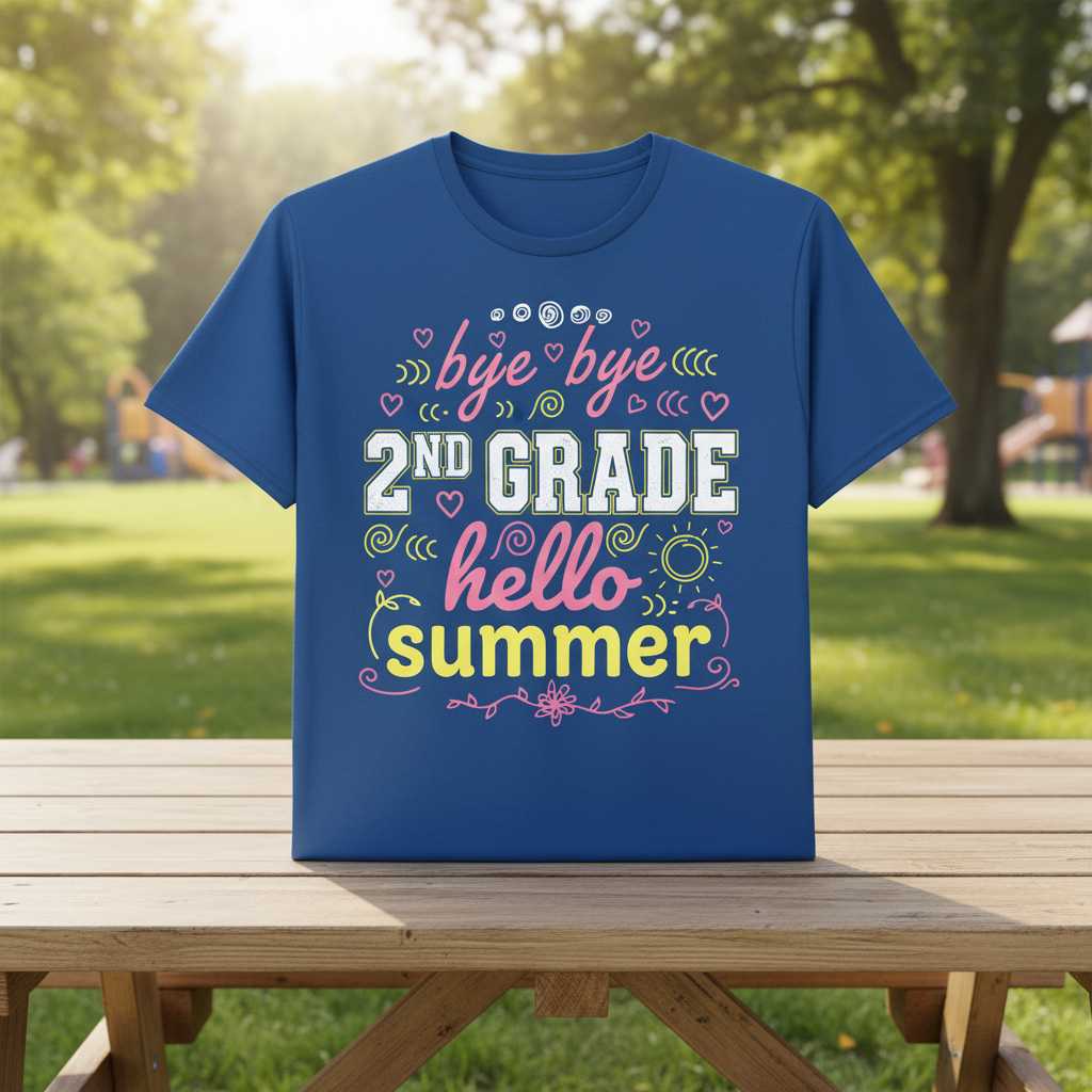 Bye Bye 2nd Grade Hello Summer Cute Graphic T-Shirt, School Tee Outfit Idea