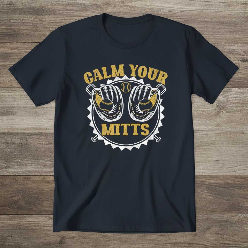 Calm Your Mitts Vintage Distressed T-Shirt, Funny Baseball Graphic Tee Idea
