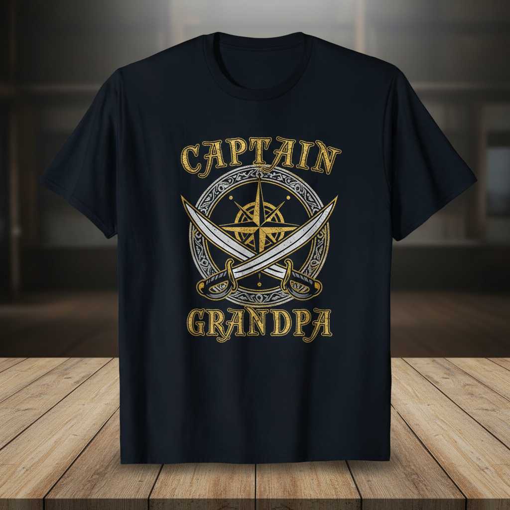 Captain Grandpa Vintage Distressed Nautical T-Shirt, Graphic Novelty Tee Present