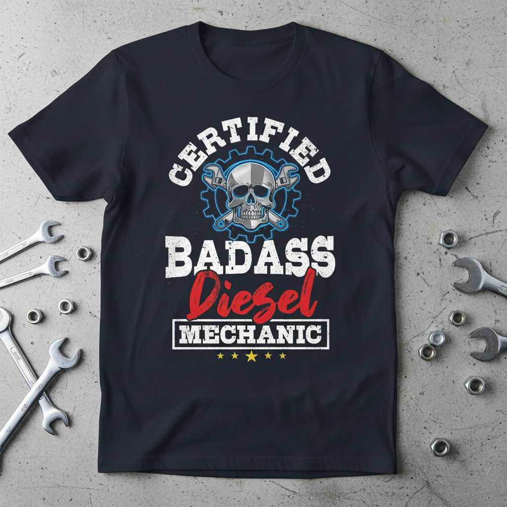 Certified Badass Diesel Mechanic Distressed T-Shirt, Graphic Tee Idea