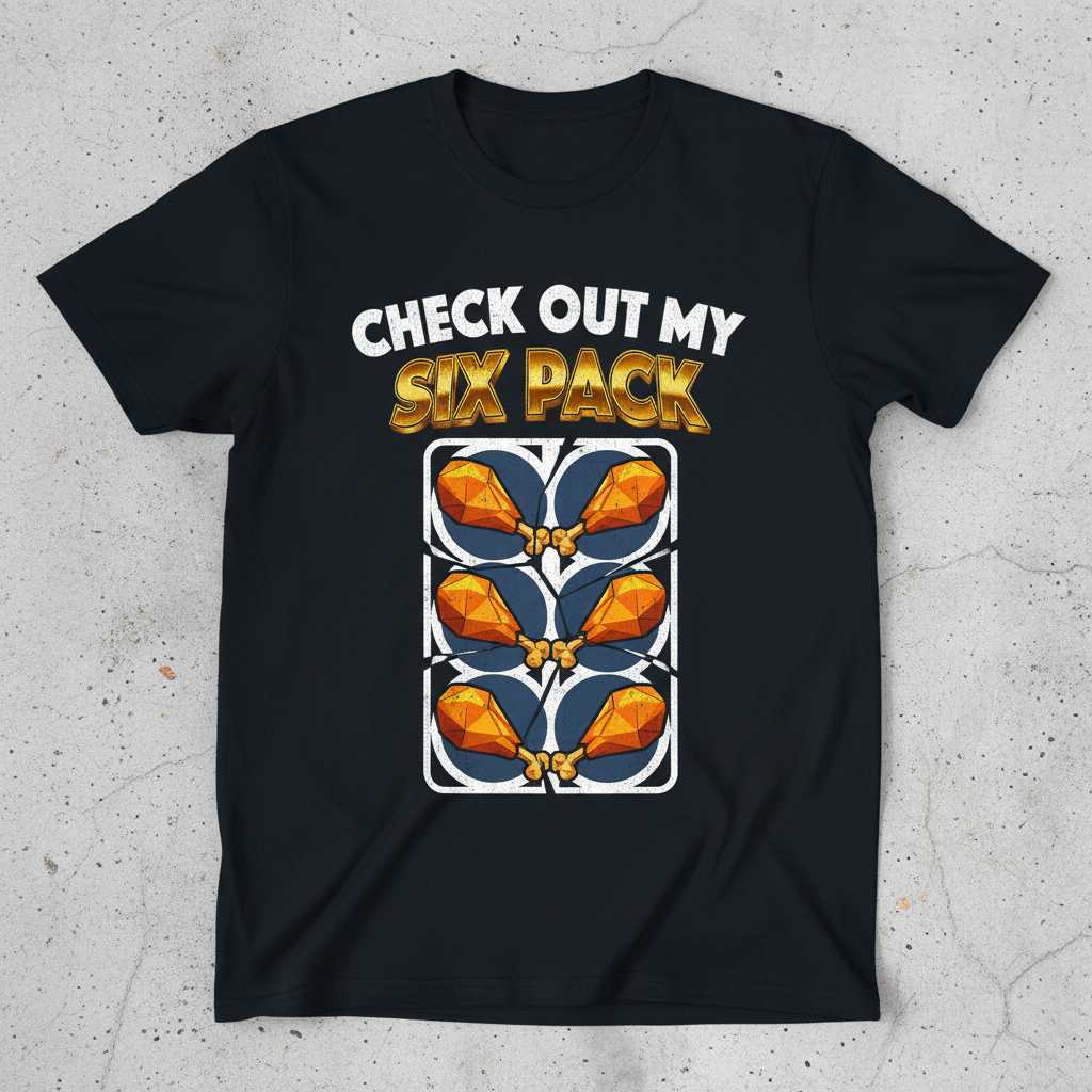 Check Out My Six Pack Fried Chicken Graphic T-Shirt, Funny Novelty Tee Idea