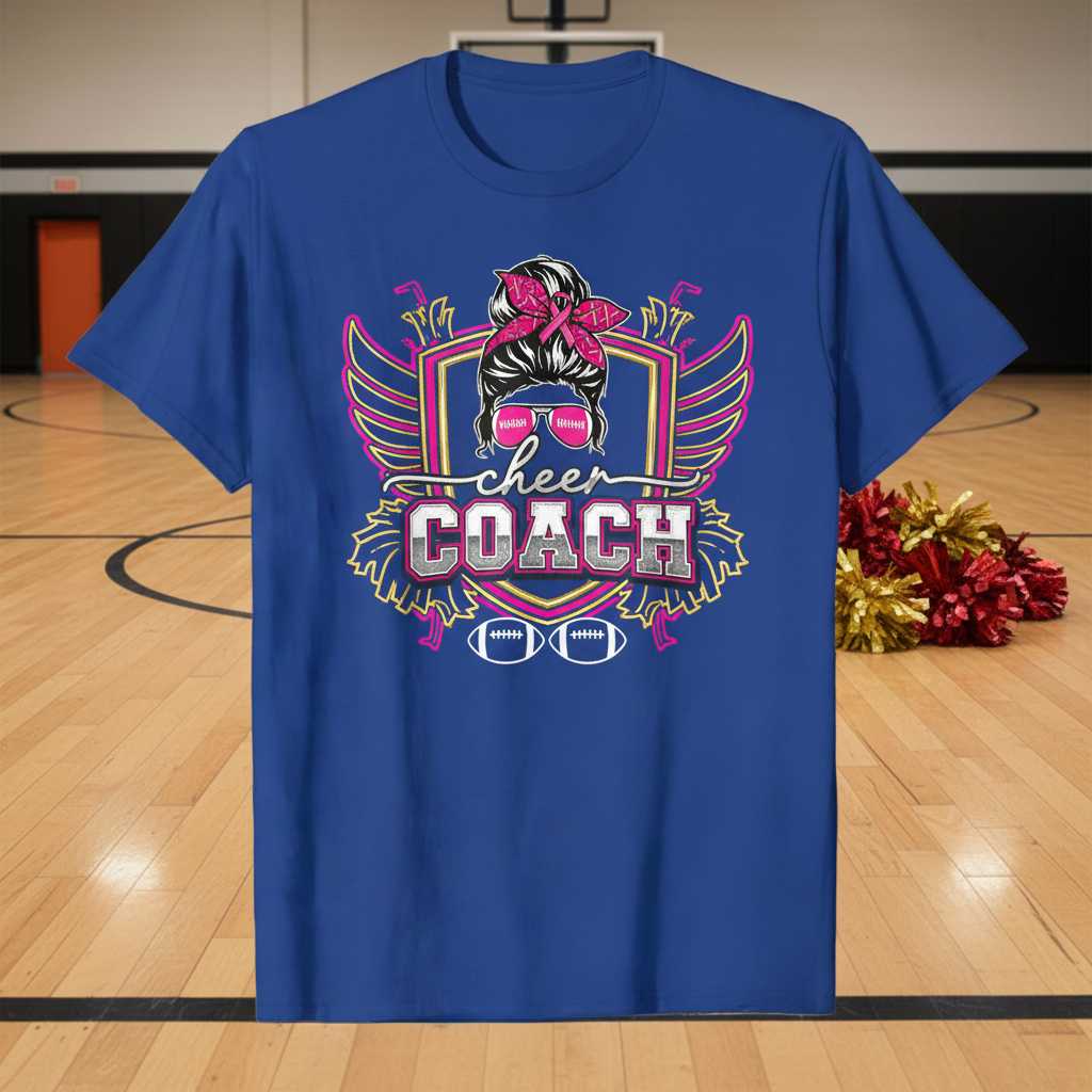 Cheer Coach Breast Cancer Awareness Graphic T-Shirt, Football Tee Wear