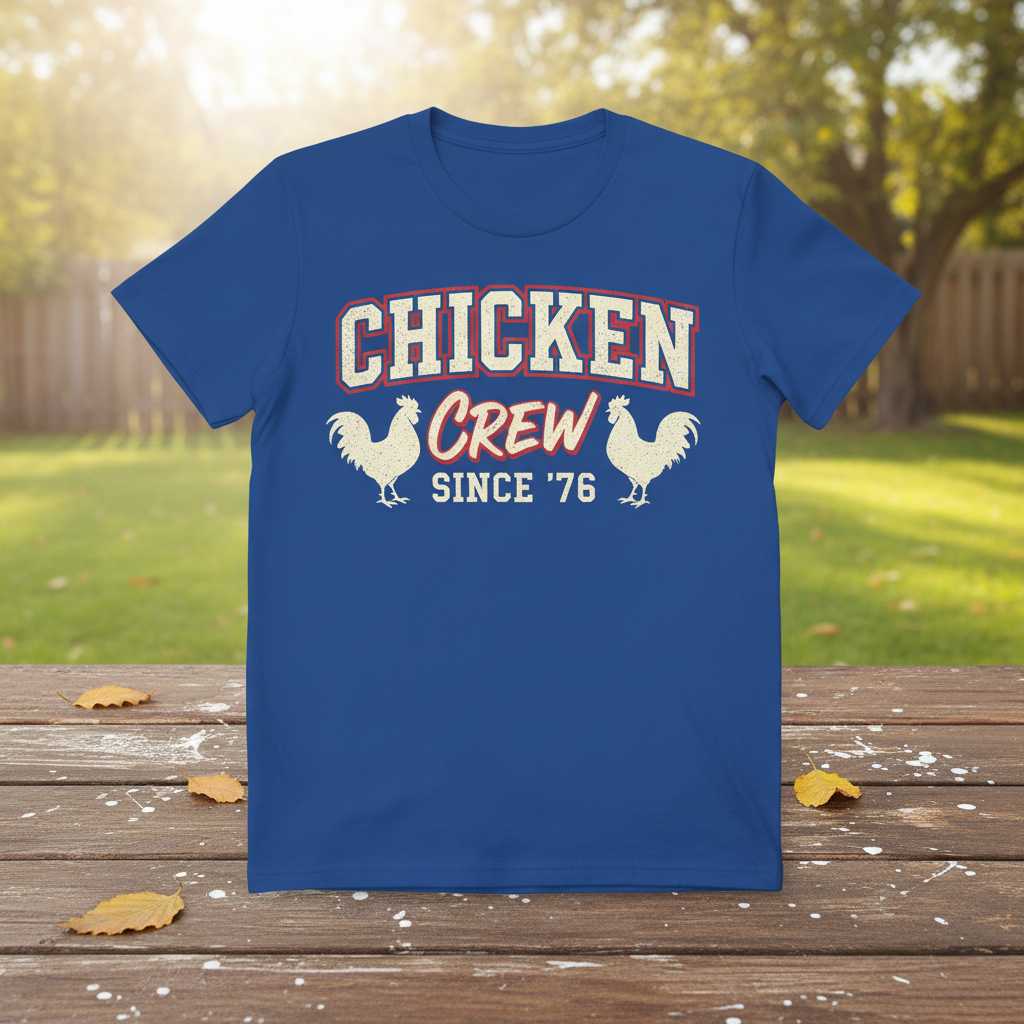 Chicken Crew Since 76 Vintage Distressed T-Shirt, Graphic Farm Tee Present Idea