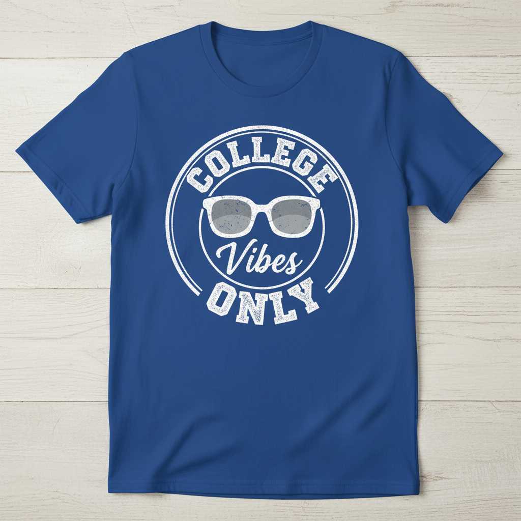 College Vibes Only Vintage T-Shirt, Graphic School Tee Novelty Gift Idea
