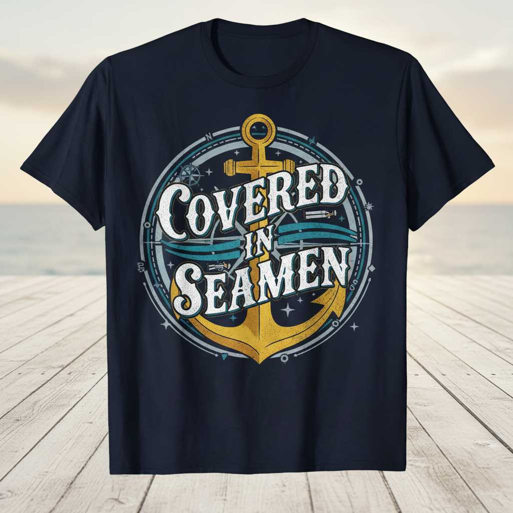 Covered In Seamen Vintage T-Shirt, Funny Nautical Novelty Tee Gift Idea