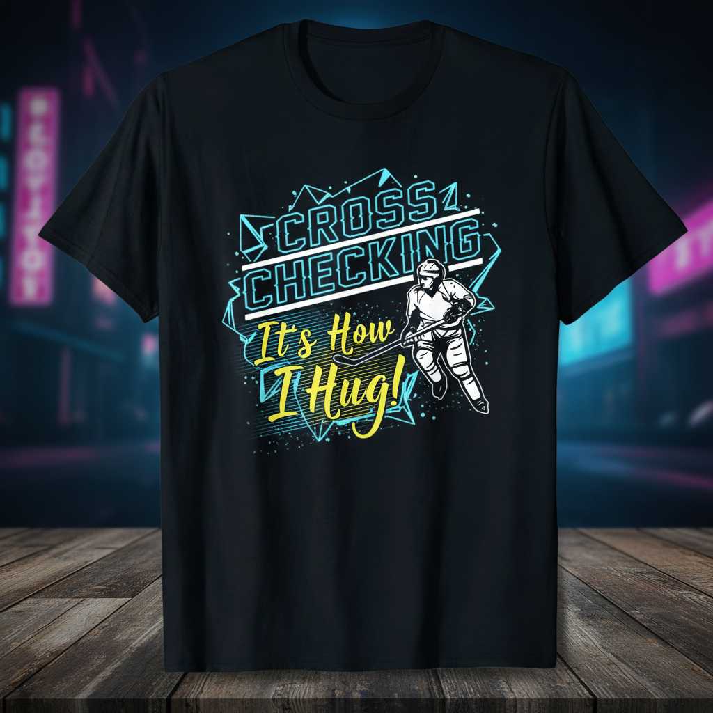 Cross Checking Its How I Hug Graphic T-Shirt, Funny Hockey Tee Novelty Gear