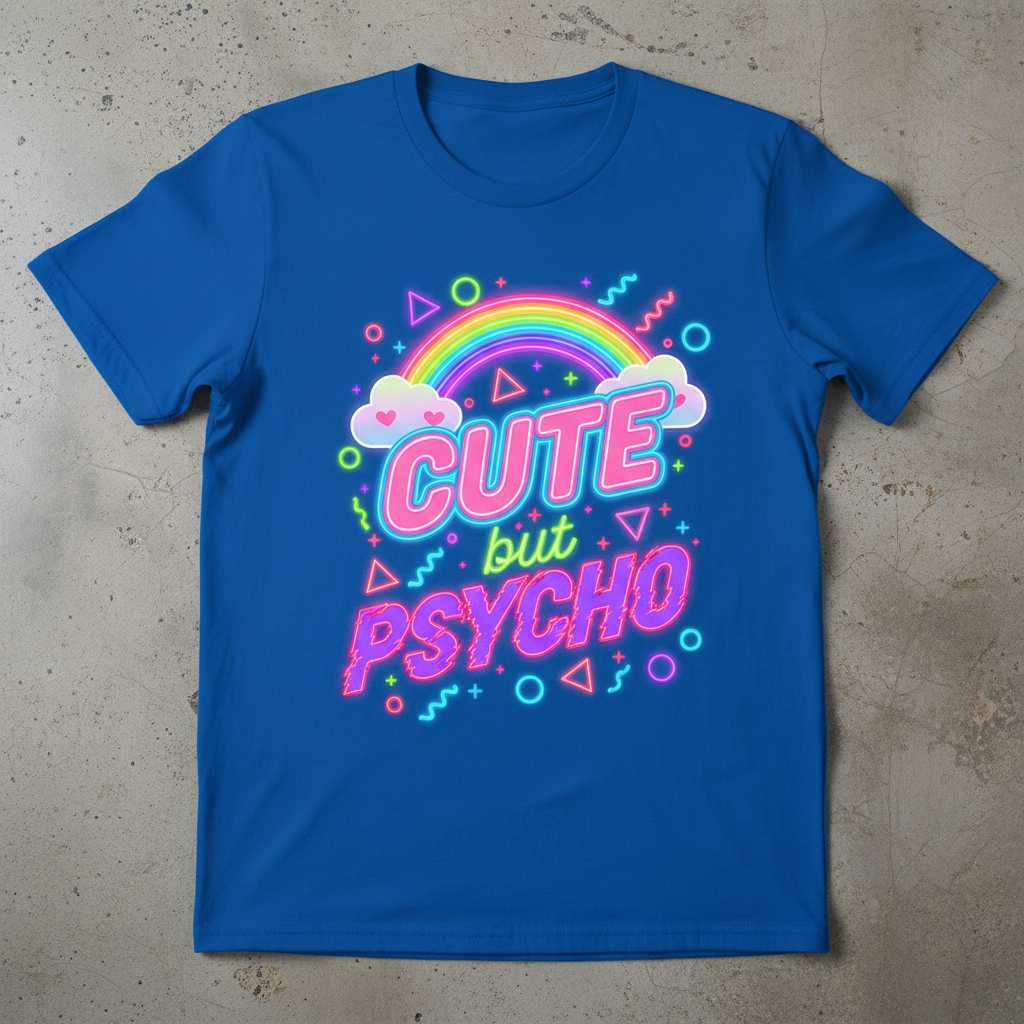 Cute But Psycho Retro 90s Rainbow T-Shirt, Funny Graphic Tee Novelty Idea