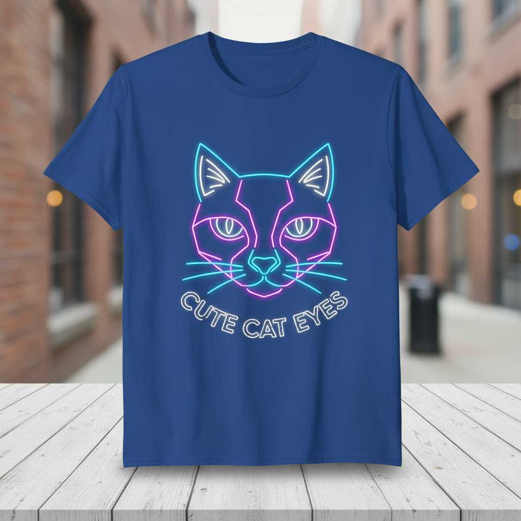 Cute Cat Eyes Neon Graphic T-Shirt, Unisex Novelty Feline Tee Gift Idea