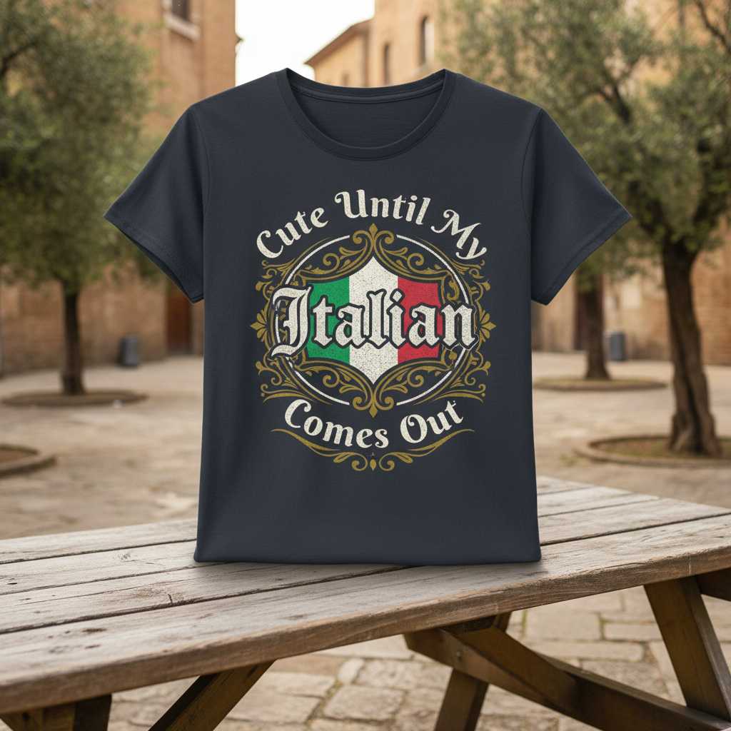Cute Until My Italian Comes Out Vintage Graphic T-Shirt, Funny Novelty Tee Idea