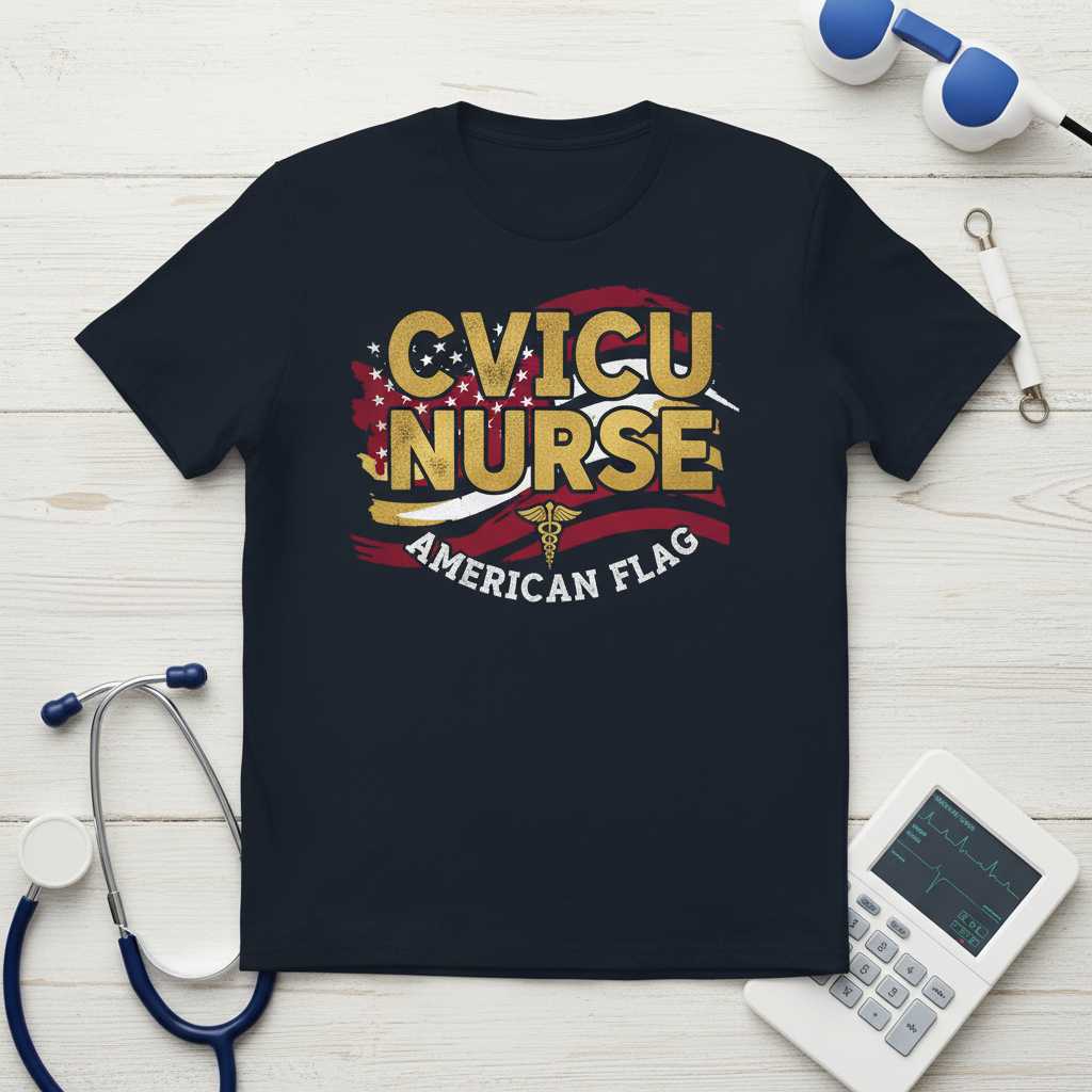 Cvicu Nurse American Flag Vintage Distressed T-Shirt, Graphic Tee Present