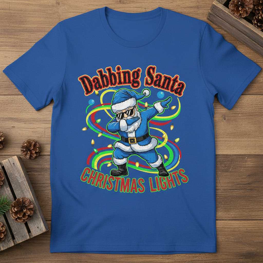 Dabbing Santa Christmas Lights Graphic T-Shirt, Funny Holiday Tee Idea