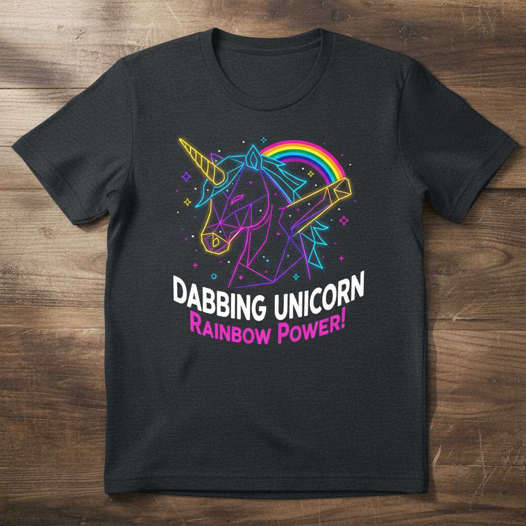 Dabbing Unicorn Rainbow Power Graphic T-Shirt, Funny Novelty Unisex Tee Idea