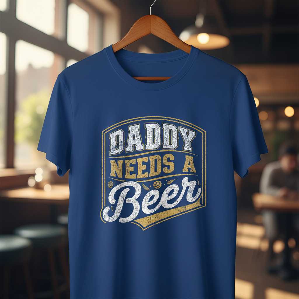 Daddy Needs A Beer Vintage Distressed T-Shirt, Funny Graphic Tee Novelty Idea