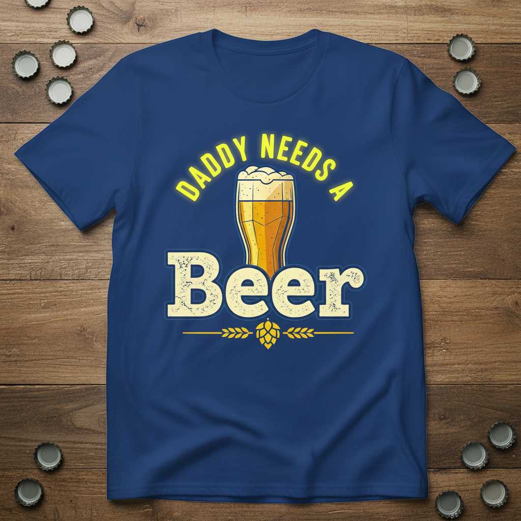Daddy Needs A Beer Vintage T-Shirt, Funny Fathers Day Tee Present Idea