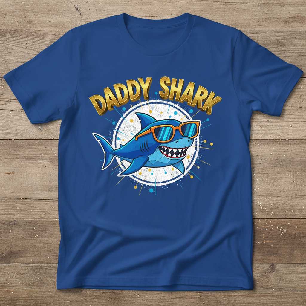 Daddy Shark Distressed Graphic T-Shirt, Funny Fathers Day Tee Gear Idea
