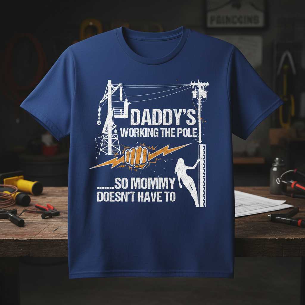 Daddys Working The Pole So Mommy Doesnt Have To Lineman T-Shirt Funny Tee