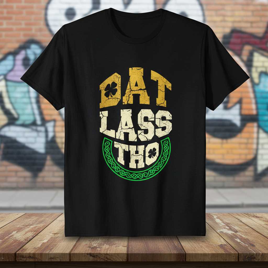 Dat Lass Tho Vintage Distressed T-Shirt, Funny Irish Shamrock Tee Present