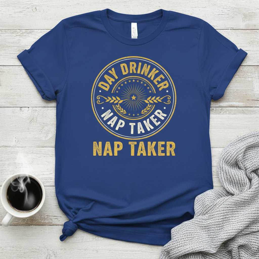 Day Drinker Nap Taker Retro Distressed T-Shirt, Funny Graphic Tee Idea