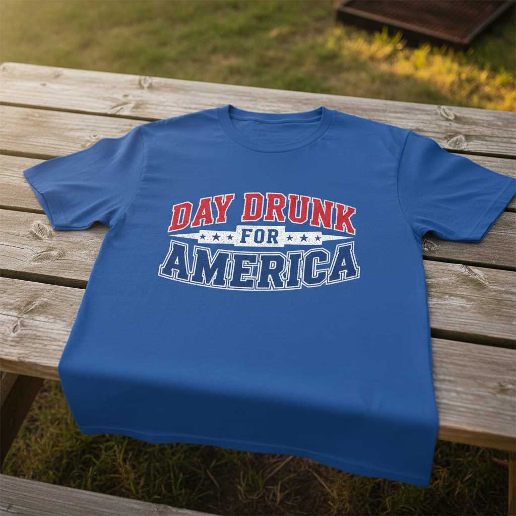 Day Drunk For America Vintage Distressed T-Shirt, Funny Patriotic Tee Idea