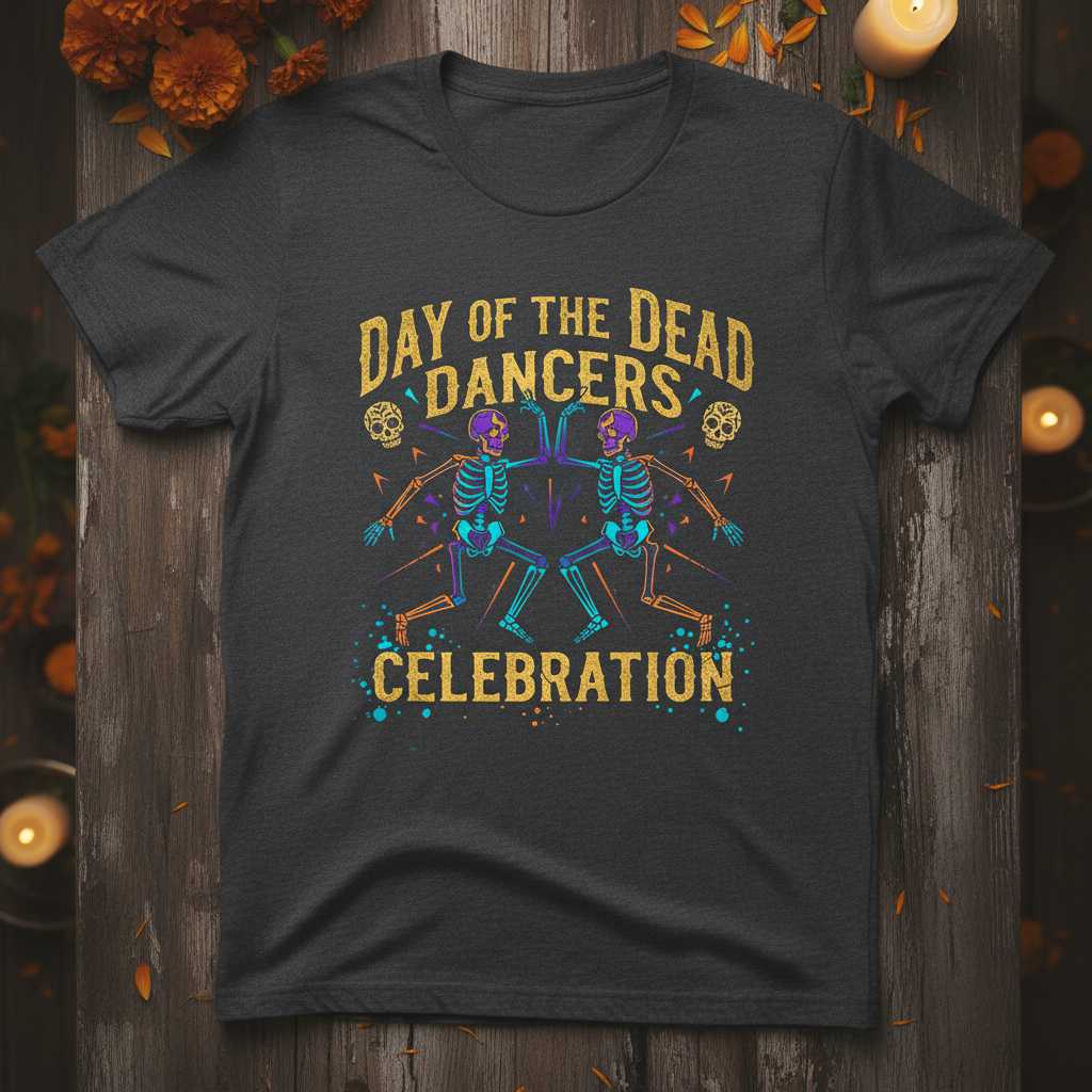 Day Of The Dead Dancers Celebration Distressed T-Shirt Graphic Tee Souvenir