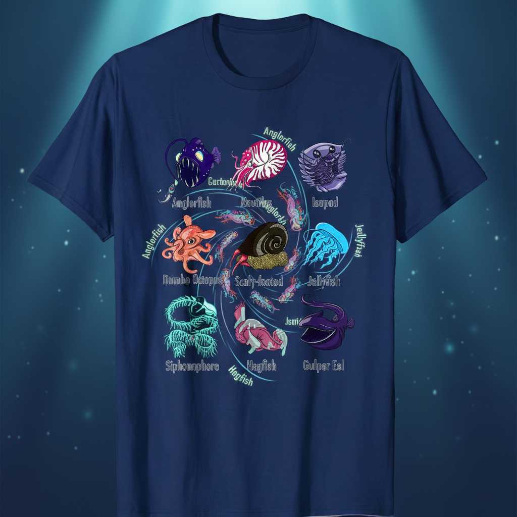 Deep Sea Creatures Marine Biology Graphic T-Shirt, Novelty Unisex Tee Gear