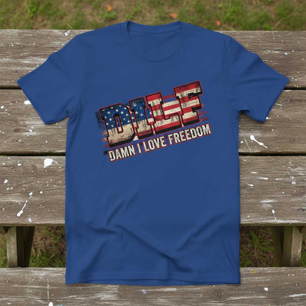 Dilf Damn I Love Freedom Distressed Vintage T-Shirt, Funny Graphic Tee Merch