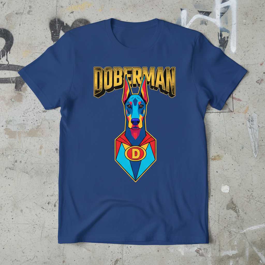 Doberman Retro Superhero Graphic T-Shirt, Funny Dog Lover Tee Merch Idea