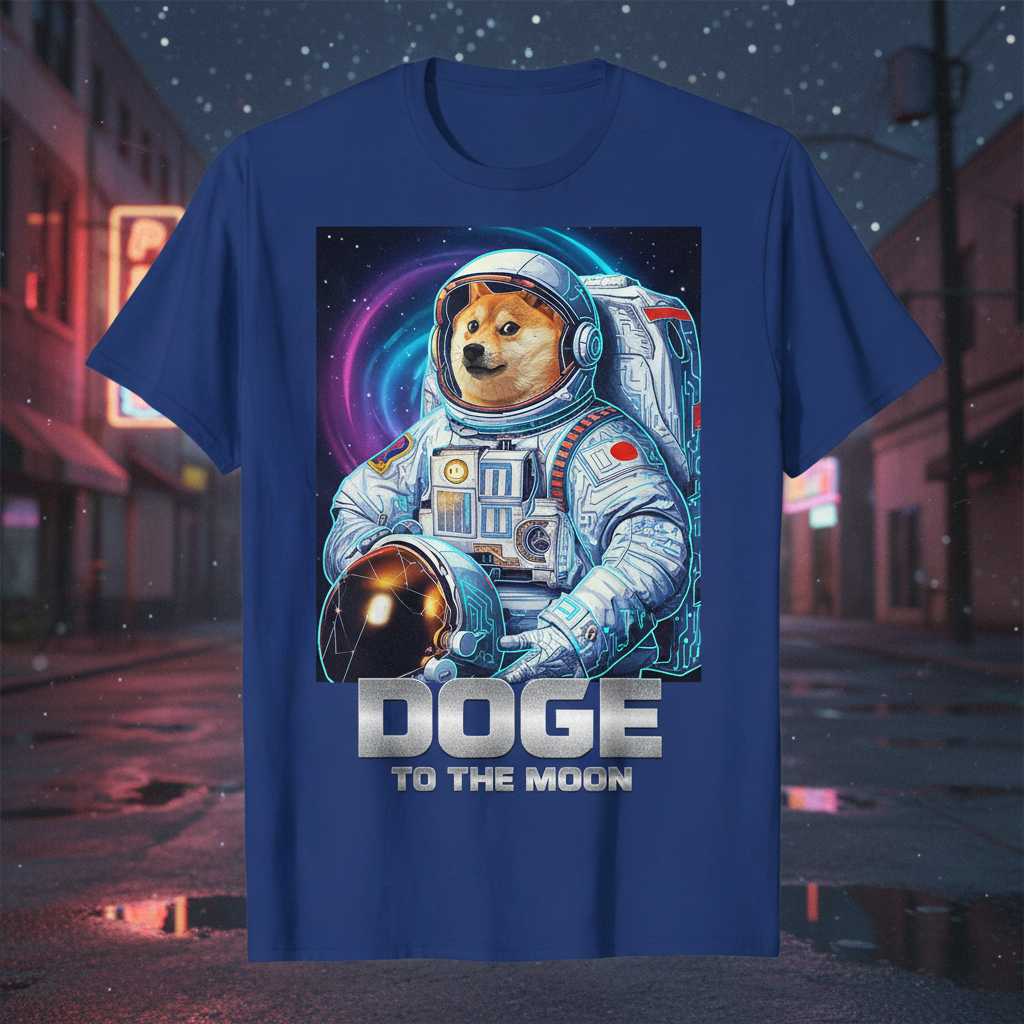 Doge To The Moon Shiba Inu Astronaut Graphic T-Shirt, Space Meme Fan Tee