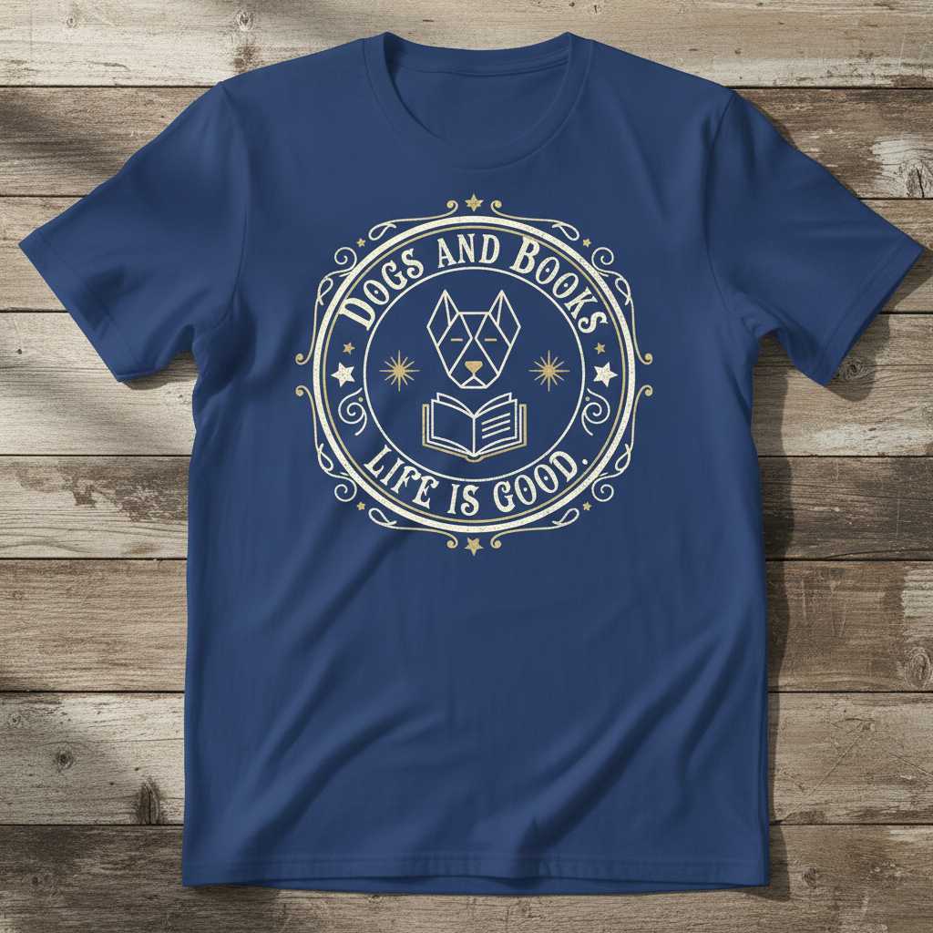 Dogs And Books Life Is Good Graphic T-Shirt, Cute Animal Lover Tee Idea