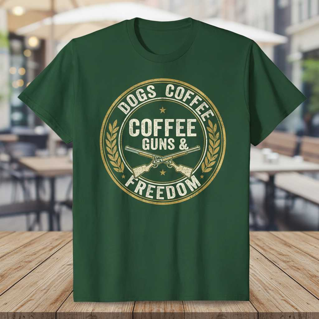 Dogs Coffee Guns & Freedom Distressed Vintage T-Shirt Graphic Tee Unisex Gear