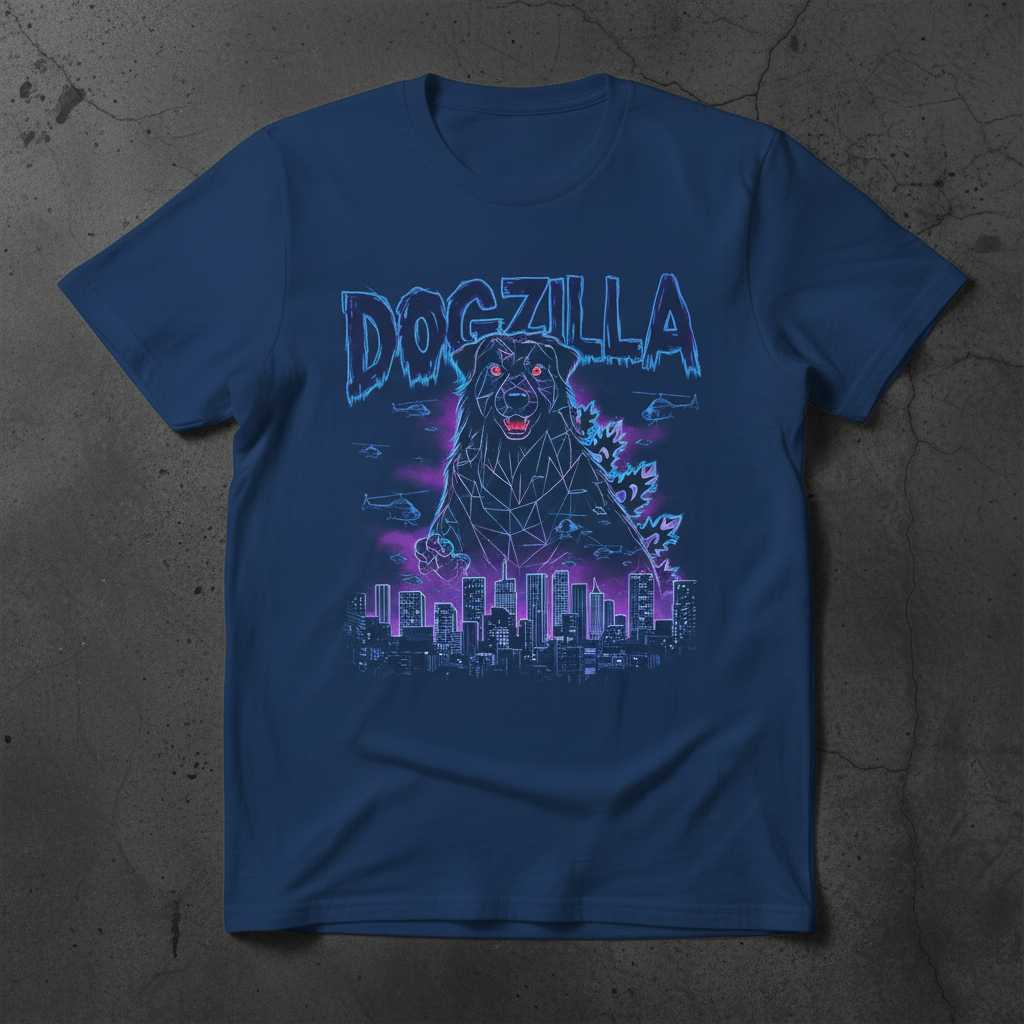 Dogzilla Retro Australian Shepherd Dog T-Shirt, Funny Graphic Tee Present