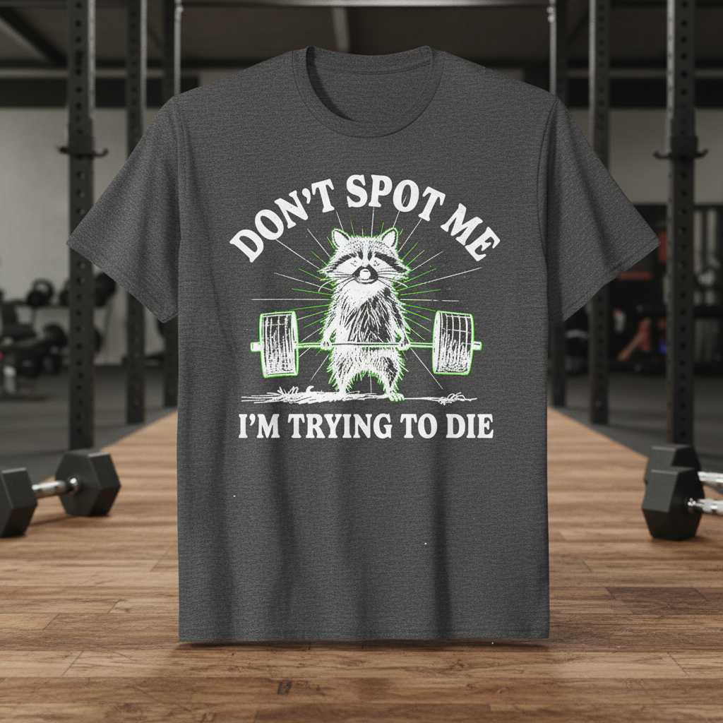 Dont Spot Me Im Trying To Die Vintage T-Shirt, Funny Gym Raccoon Tee Gear