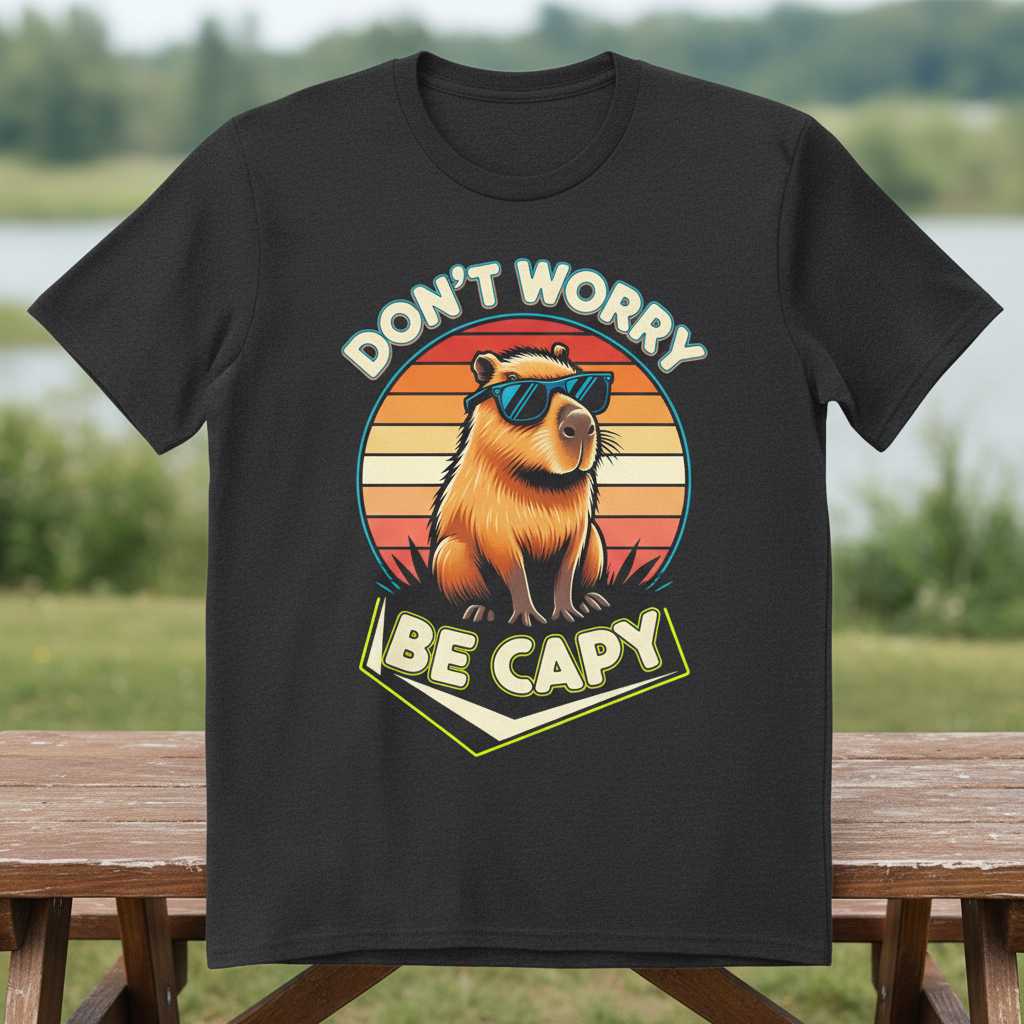 Dont Worry Be Capy Retro Vintage T-Shirt, Funny Capybara Graphic Tee Gear