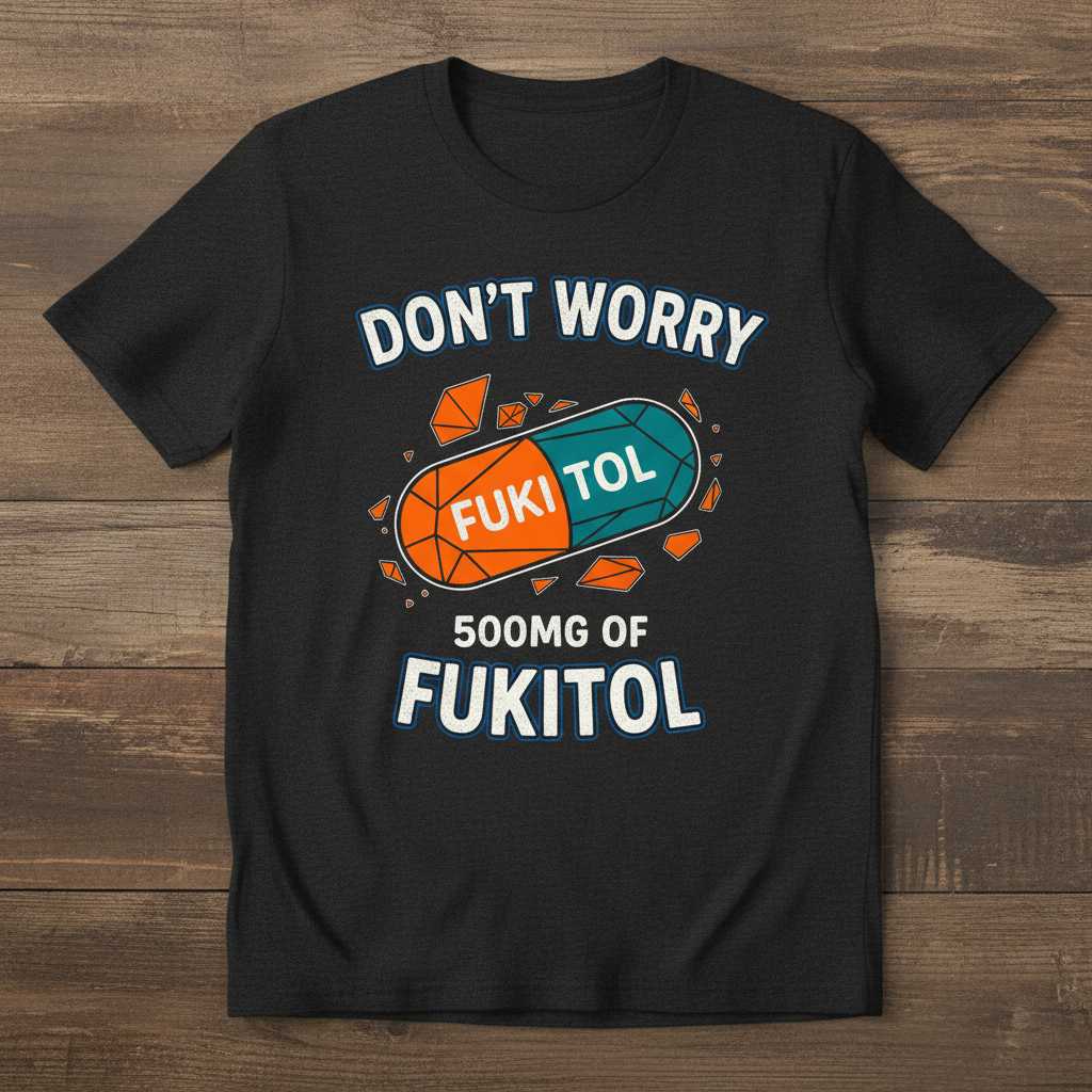 Dont Worry Im On 500mg Of Fukitol Funny Graphic T-Shirt Novelty Tee Gear