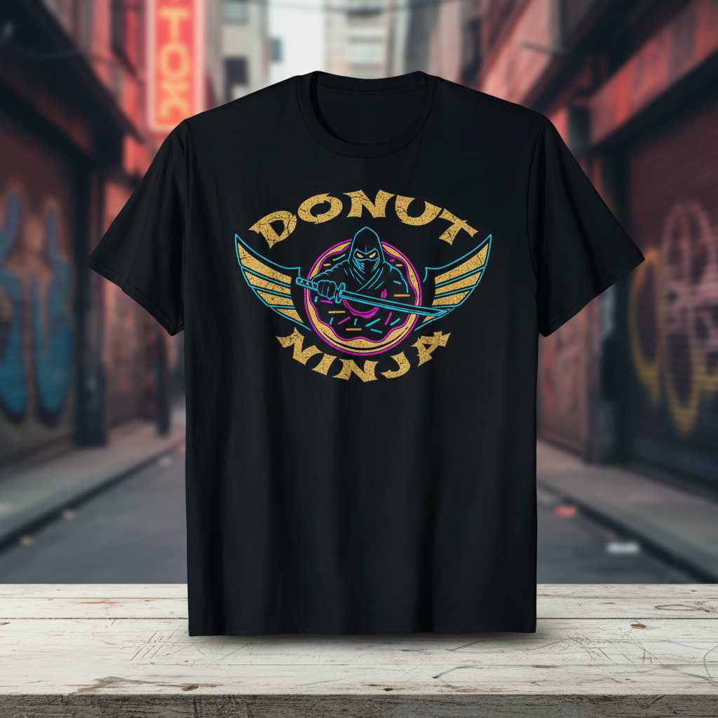 Donut Ninja Distressed Retro T-Shirt, Funny Graphic Tee Unisex Merch Idea